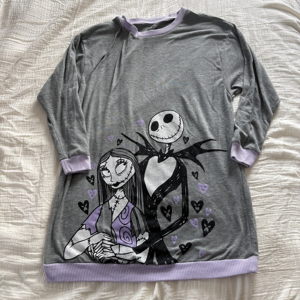 Disney Nightgown Jack Sally Graphic Gray Purple Nightmare Before Christmas S